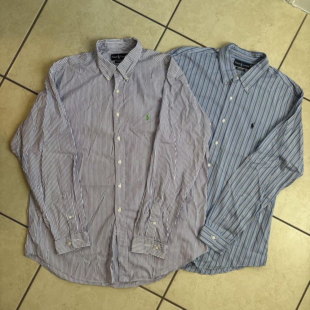 Ralph Lauren Bundle Of 2 Button Down Shirts Men’s XL Purple & Blue Stripes Clean
